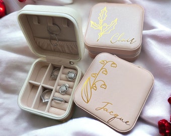 Personalized Travel Jewelry Box - Custom Floral Jewelry Organizer - Bridesmaid Gift