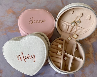 Personalized Faux Leather Jewelry Travel Case, Bridesmaid Gift