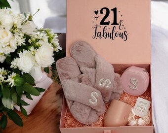 21st Birthday Gift Box for Her: Blush Tumbler, Slippers & Jewelry Box
