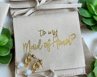 Bridesmaid Earrings 18k Gold Plated Bridesmaid Pearl Knot Earrings Maid of Honor Jewelry Bridesmaid Gifts Earrings Bridesmaid Jewelry Pouch