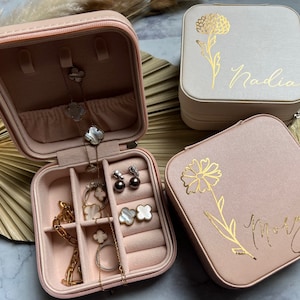 Personalized Travel Jewelry Box - Custom Floral Jewelry Organizer - Bridesmaid Gift image 10