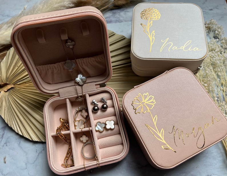 Personalized Travel Jewelry Box - Custom Floral Jewelry Organizer - Bridesmaid Gift image 10