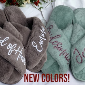 Sage Green Taupe Personalized Home Fluffy Slipper/ Super Warm and Cozy /Bridesmaid /Bachelorette  Party/Bridal Shower Wedding Gift/Sleepover