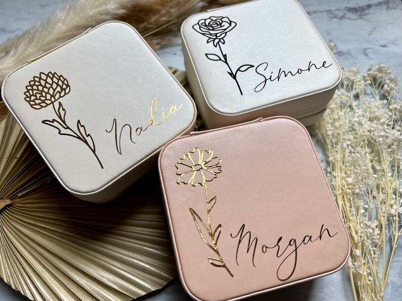 Personalized Travel Jewelry Box - Custom Floral Jewelry Organizer - Bridesmaid Gift image 7