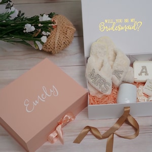 Personalized Bridesmaid Proposal Box Set: Tumbler, Slippers & Jewelry Box