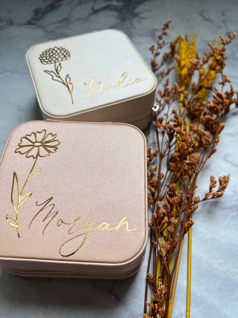 Personalized Travel Jewelry Box - Custom Floral Jewelry Organizer - Bridesmaid Gift image 12