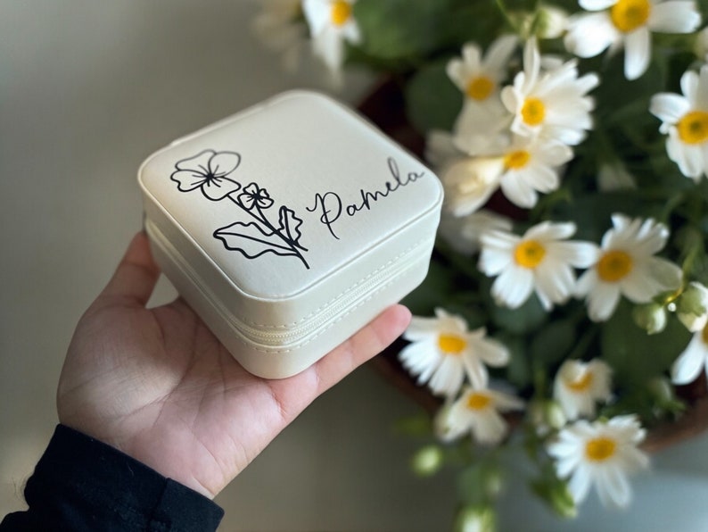 Personalized Travel Jewelry Box - Custom Floral Jewelry Organizer - Bridesmaid Gift image 9