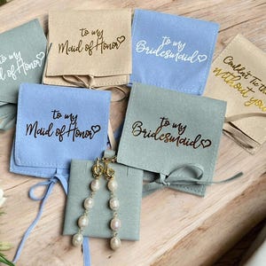 Bridal party Gifts Pearl knot earrings with custom pouch set bridesmaid earrings Bridesmaid proposal box jewelry dainty earrings tie knot