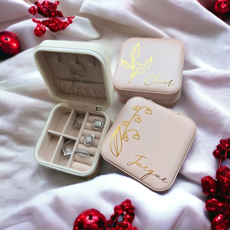 Personalized Travel Jewelry Box - Custom Floral Jewelry Organizer - Bridesmaid Gift image 1