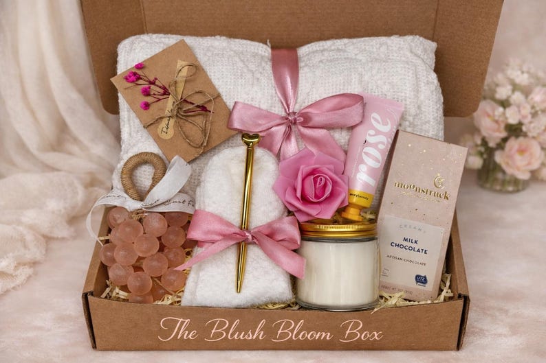 Luxury Self Care Gift Box for Women – Ready to Gift Spa Basket, Birthday Gift, Bridesmaid Gift, Mother’s Day Gift, Personalized Tumbler The Blush Bloom
