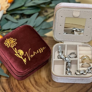 Maroon Italian Velvet Jewelry Boxes | Bridesmaid Gifts | Custom Travel Jewelry Case | Bridesmaid Proposal | Personalized Gifts for Her