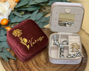 Maroon Italian Velvet Jewelry Boxes | Bridesmaid Gifts | Custom Travel Jewelry Case | Bridesmaid Proposal | Personalized Gifts for Her