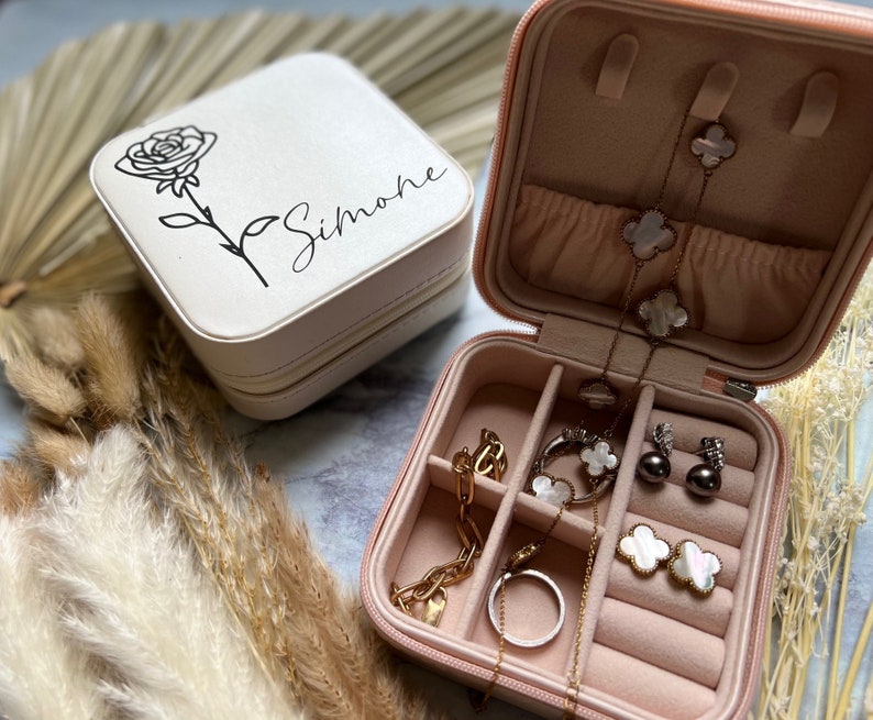 Personalized Travel Jewelry Box - Custom Floral Jewelry Organizer - Bridesmaid Gift image 8