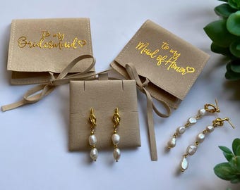 Bridesmaid Earrings 18k Gold Plated with Custom Jewelry Pouch Bridesmaid Pearl Knot Earrings Maid of Honor Jewelry Bridesmaid Gifts