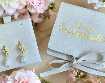 18k Gold Plated Pearl Knot Earrings: Bridesmaid Jewelry Gift