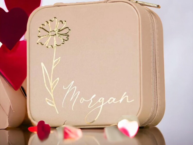Personalized Travel Jewelry Box - Custom Floral Jewelry Organizer - Bridesmaid Gift image 13