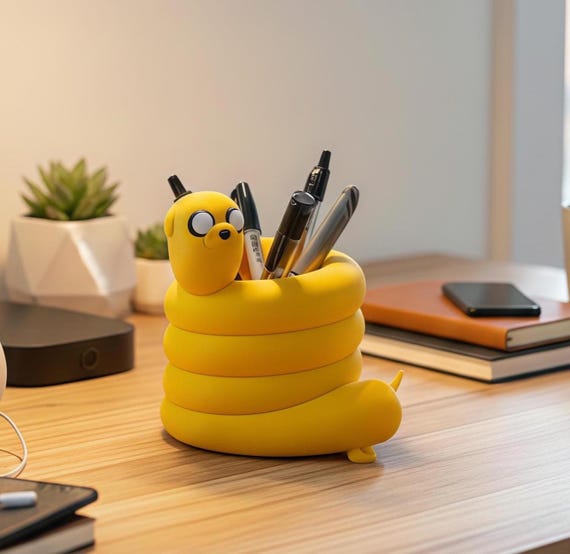Jake the Dog Pen Holder | Adventure Time Desk Decor Organizer, Fan Gift, Cartoon Pencil Cup, Yellow Office Accessory Collectible