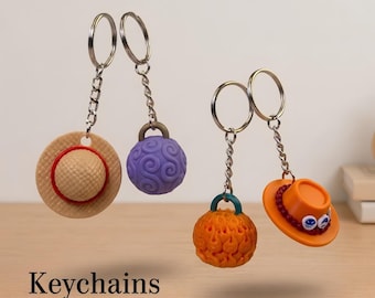 One Piece Keychain Set, Straw Hat & Devil Fruit Keychains, Anime Desk Collectible, Monkey D Luffy Ace Backpack Charm, Gift for Anime Fans