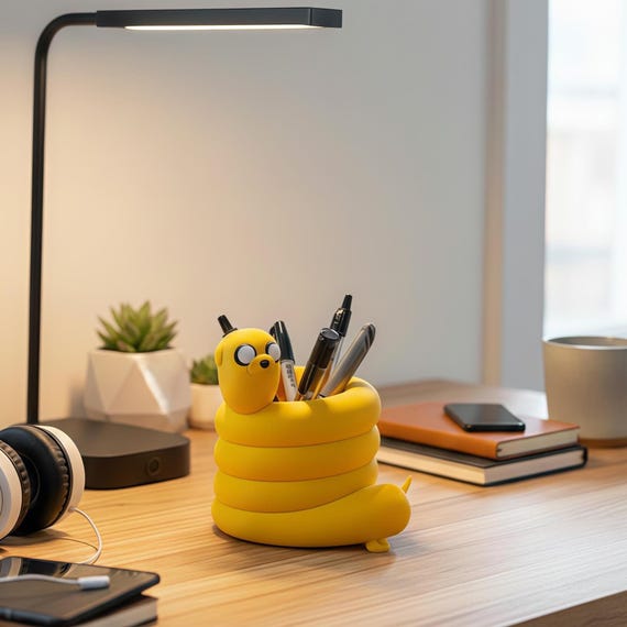 Jake the Dog Pen Holder | Adventure Time Desk Decor Organizer, Finn BMO Fan Gift, Cartoon Pencil Cup, Yellow Office Accessory Collectible