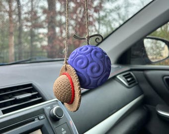 Devil Fruit and Hat Hanging | Rear View Mirror Hanger, Anime Car