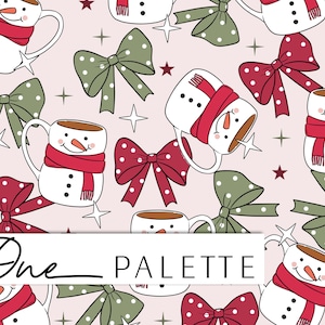 JOY / Snowman Christmas Seamless Digital Pattern, Lindo Patrón de repetición de Navidad sin costuras, Patrón de tela, Archivo de Navidad sin costuras