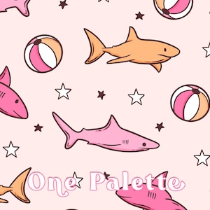 PINK SHARKS |  Summer Beach Seamless Digital Pattern, Shark Seamless Repeat Pattern, Fabric Pattern, Summer Seamless File, Trendy Pattern