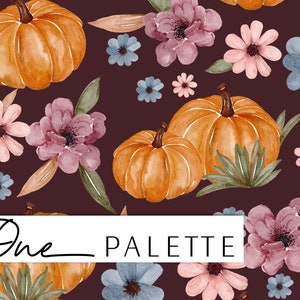 Citrouilles florales BOURGOGNE | Aquarelle Citrouilles Florales Motif Numérique Sans Couture, Chute Sans Couture Répétition Motif, Citrouilles Sans Couture Fichier