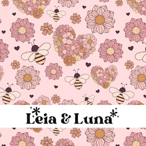 ELLA | Boho Valentines Bee Floral Seamless Digital Pattern, Seamless Repeat Pattern, Fabric Pattern, Seamless File, Commercial Use Pattern