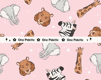 Pink Zoo Animals Seamless Pattern: Elephant, Lion, Giraffe (Digital Download)