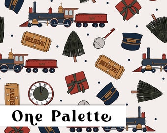 Christmas Express Seamless Fabric Pattern: Holiday Train Design (Digital Download)