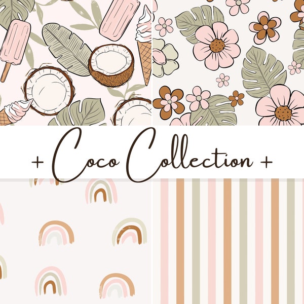 COCO COLLECTION | Summer ice cream coconut Floral Seamless Digital Pattern, Seamless Repeat Pattern, Fabric Pattern, Spring Seamless File