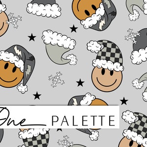 Retro Smiley Weihnachten Nahtloses digitales Muster, Smiley Face Seamless Repeat Muster, Stoffmuster, Weihnachten Nahtlose Datei