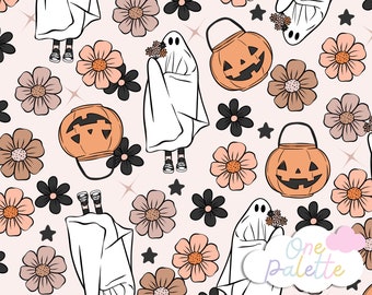 Boho Floral Halloween Seamless Pattern: Spooky Gothic Fabric (Digital File)