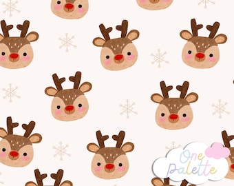 トナカイのクリスマスシームレスパターン：ルドルフ生地ファイル（デジタルダウンロード）