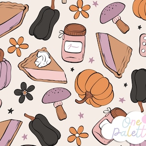 TORTAS E COISAS | Padrão digital sem costura floral de torta de abóbora de outono, padrão sem costura, padrão de outono, arquivo sem costura de outono, padrão de torta de abóbora