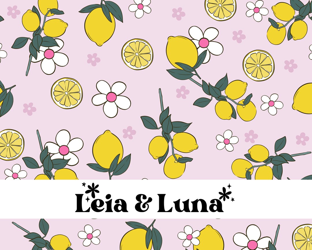 Purple Spring Lemon Floral Fabric Pattern: Seamless Repeat (digital ...