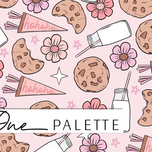 RILEY | Milch und Kekse Weihnachten Nahtloses digitales Muster, Weihnachten Nahtloses Wiederholmuster, Stoffmuster, Rosa Weihnachten Nahtlose Datei