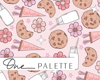 RILEY | Milk and Cookies Christmas Seamless Digital Pattern, Christmas Seamless Repeat Pattern, Fabric Pattern, Pink Christmas Seamless File