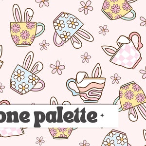 TEACUP BUNNY |  Motif numérique sans couture Pastel Floral de Pâques, motif de répétition sans couture, motif de tissu, fichier sans couture, utilisation commerciale