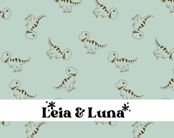 May include: A light green background with a repeating pattern of brown cartoon dinosaurs. The text "*Leia & Luna*" is centered in a white banner across the middle of the image.