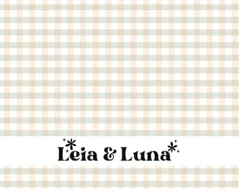 May include: A white and light green gingham background with the text "*Leia & Luna*" in black.