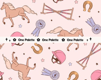 Pink Equestrian Horse Riding Seamless Pattern (Digital File)