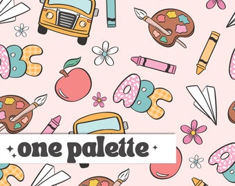 BILLIE | Back to School Seamless Digital Pattern, Apples Seamless Repeat Pattern, School Bus Fabric Pattern, Kids Seamless File,