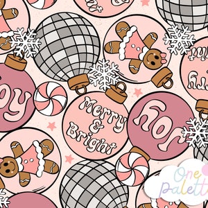 WEIHNACHTSVERZIERUNG | Rosa Weihnachten Nahtloses Digitales Muster, Retro Weihnachten Nahtloses Wiederholungsmuster, Stoffmuster, Trendy Seamless
