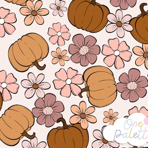 LAINE | Boho Floral citrouille automne motif numérique sans couture, motif de répétition sans couture d'automne, motif de tissu, fichier sans couture d'automne