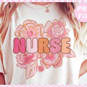 Pink Boho Nurse Flowers PNG, Floral Sublimation Digital Design, Nurse png, Flower png, Digital Download Design, tshirt png designs, Boho png