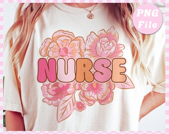Pink Boho Nurse Floral PNG: Sublimation Design (Digital Download)