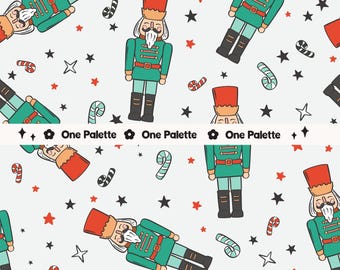 Whimsical Christmas Nutcracker Seamless Pattern: Green Fabric File (Digital Download)