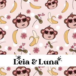 AFFENLIEBE | Affe Valentinstag Herz Banane Baby Kinder Nahtloses digitales Muster, Nahtloses Wiederholen Muster, Stoffmuster, Nahtlose Datei