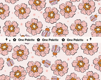 Spring Floral Ladybug Seamless Pattern: Blossom Fabric File (Digital Download)